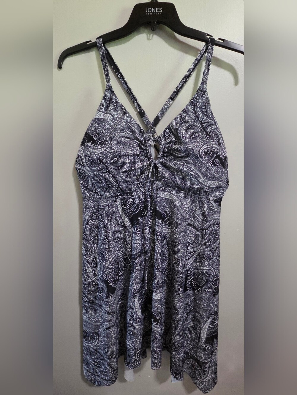 Hanna Nikole Swim Dress Navy & White Paisley Tie-Front.